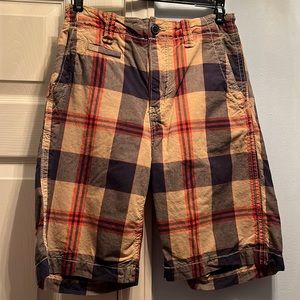 Boy’s GAPKids tan/navy/orange plaid short, Size 14